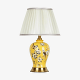 Lampe à poser LED en céramique et fleurs avec abat-jour blanc style Japonais