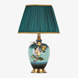 Lampe à poser LED en céramique et fleurs avec abat-jour coloré style Japonais