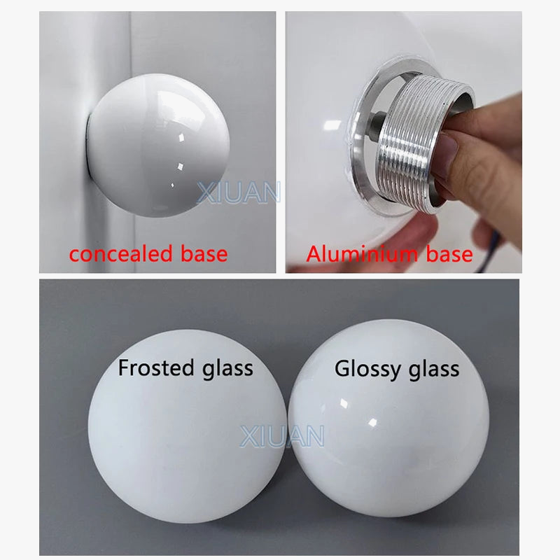 lampe boule de verre moderne avec base dissimulée pour divers usages