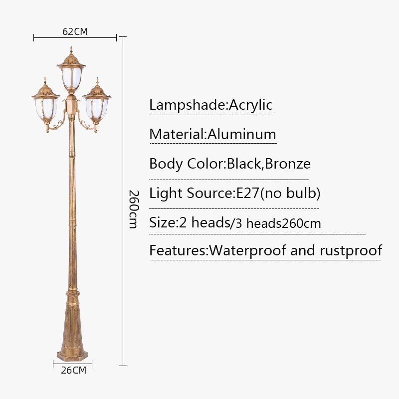 lampe d'extérieur rétro européenne pour jardin et parc