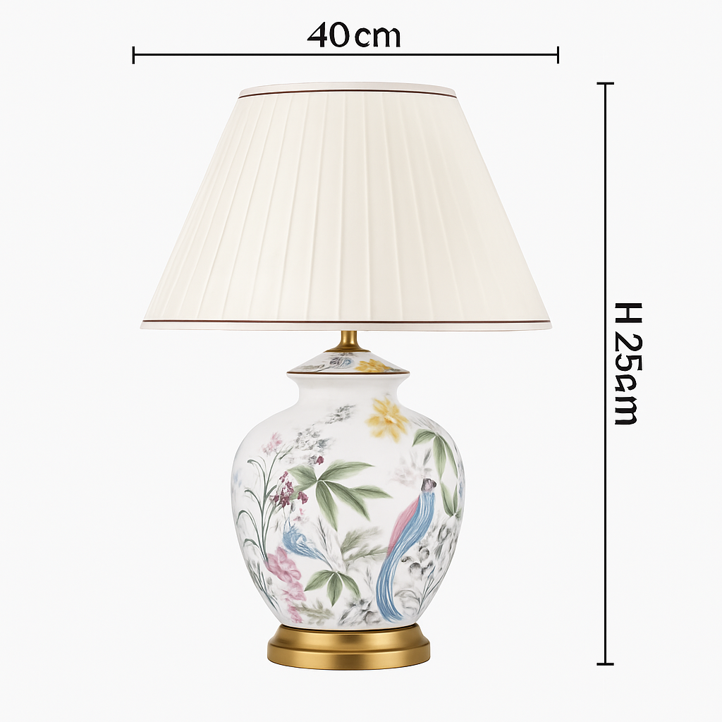 lampe de bureau céramique moderne motifs fleurs oiseaux décoration intérieure