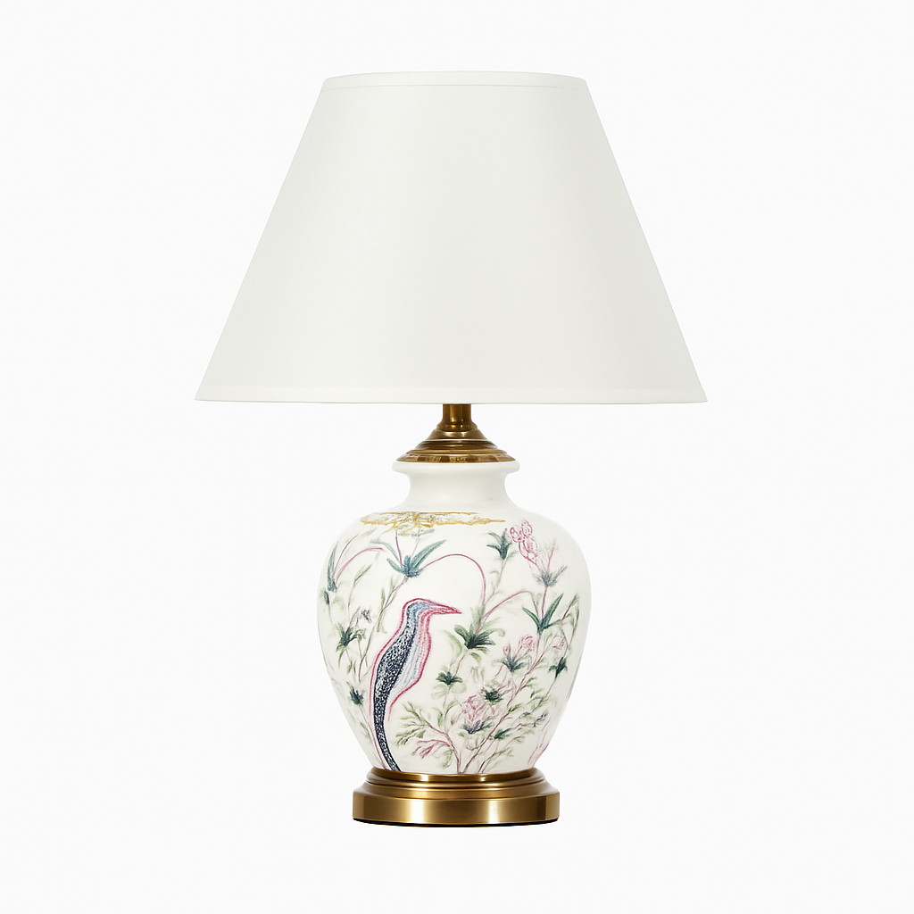 lampe de bureau céramique moderne motifs fleurs oiseaux décoration intérieure
