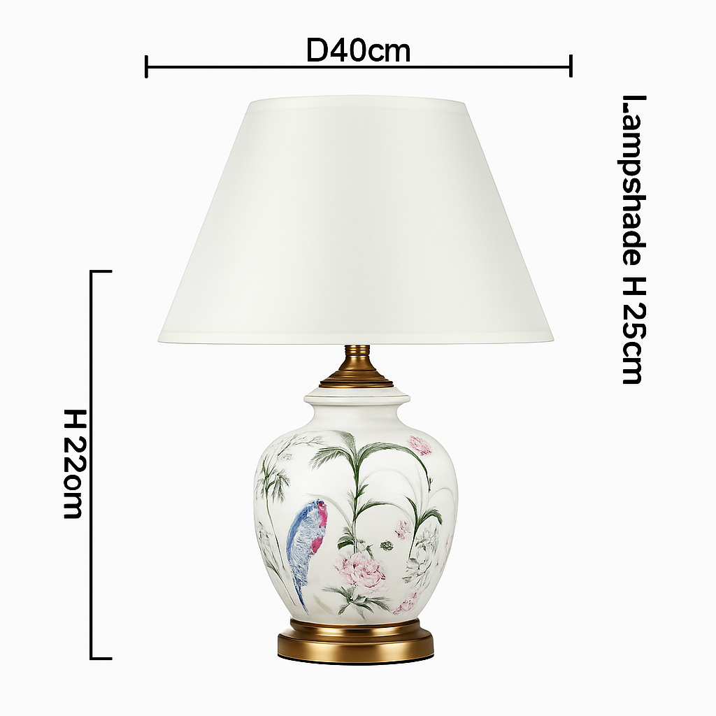 lampe de bureau céramique moderne motifs fleurs oiseaux décoration intérieure