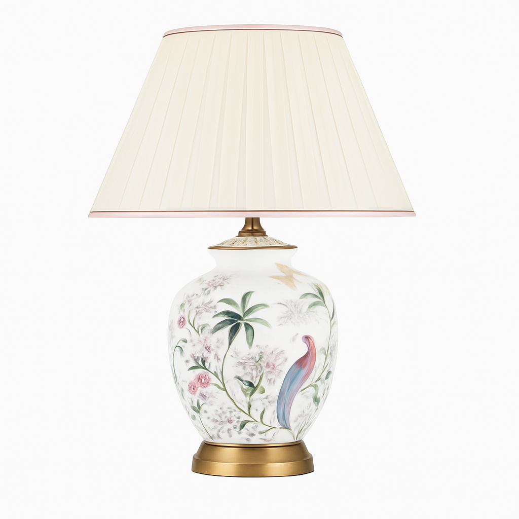 lampe de bureau céramique moderne motifs fleurs oiseaux décoration intérieure