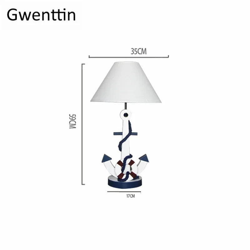 lampe de bureau en bois avec ancre pour décoration enfant