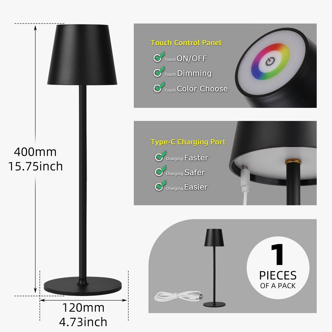 lampe de bureau led ambiance sans fil chargement usb