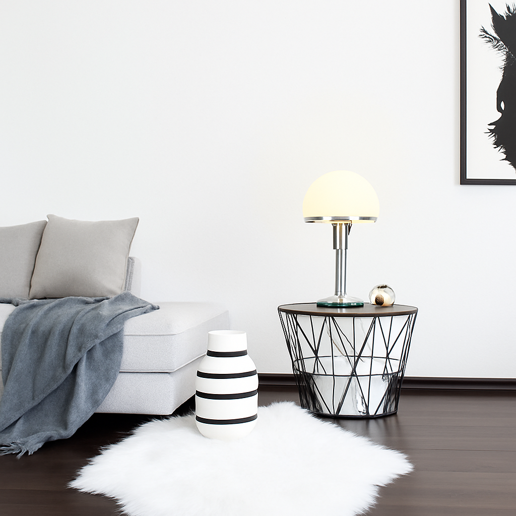 lampe de bureau led design nordique en verre et acier inoxydable