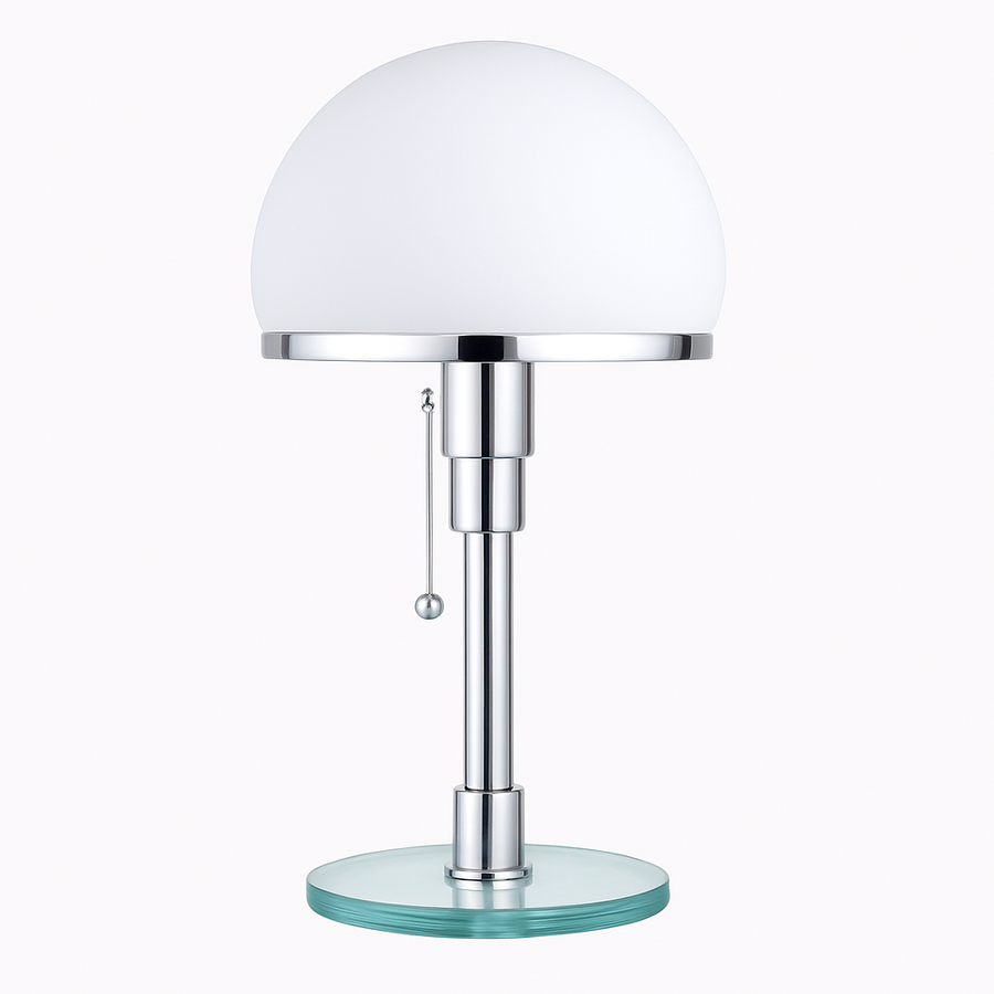 lampe de bureau led design nordique en verre et acier inoxydable
