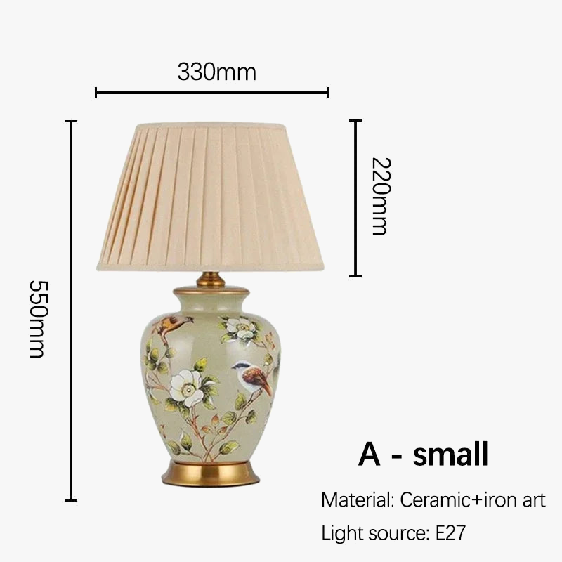 lampe de bureau nordique céramique motif fleur et oiseau