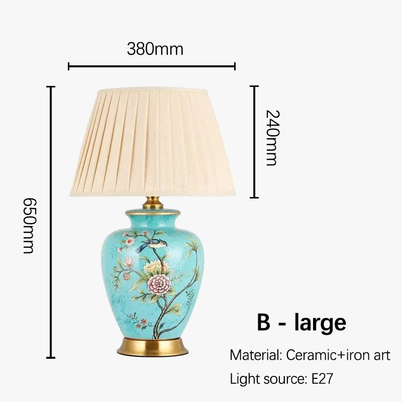 lampe de bureau nordique céramique motif fleur et oiseau