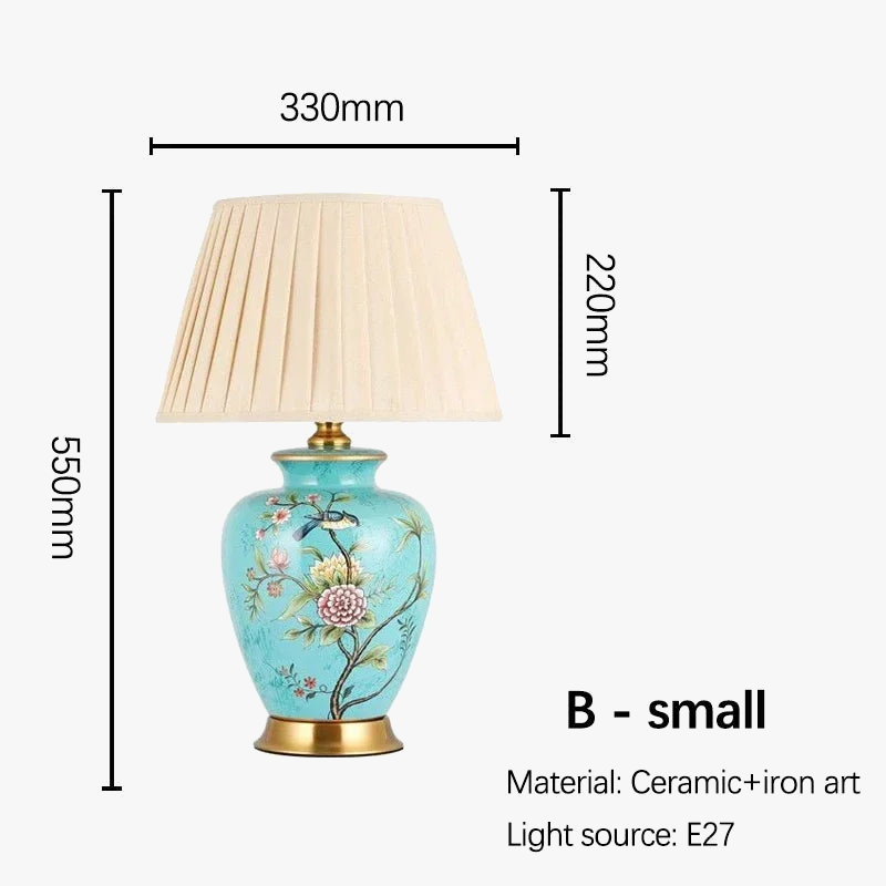 lampe de bureau nordique en céramique motif fleur et oiseau