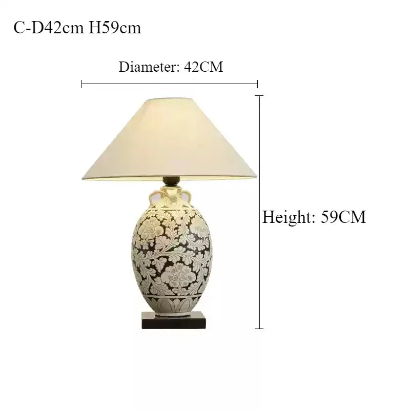 lampe de bureau rétro chinoise en céramique avec abat-jour en tissu