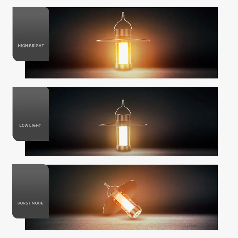 lampe de camping led d'urgence avec charge type c et intensité variable