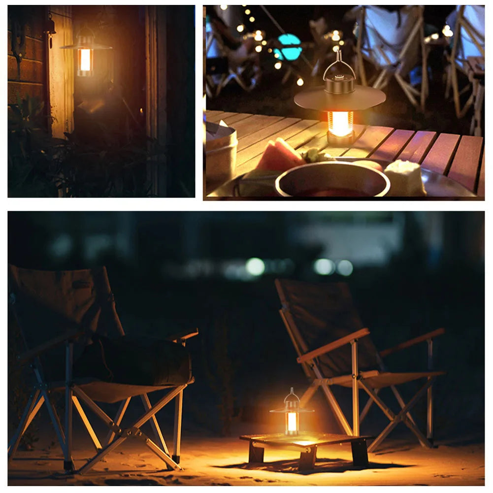 lampe de camping led d'urgence avec charge type c et intensité variable