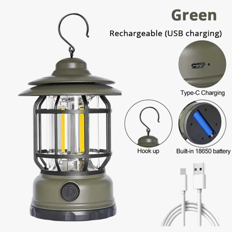 lampe de camping rétro rechargeable étanche pour aventures en plein air