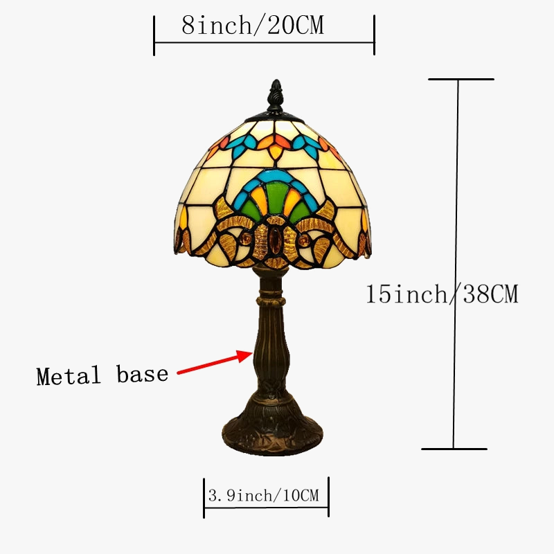 lampe de chevet baroque style tiffany en verre antique métal