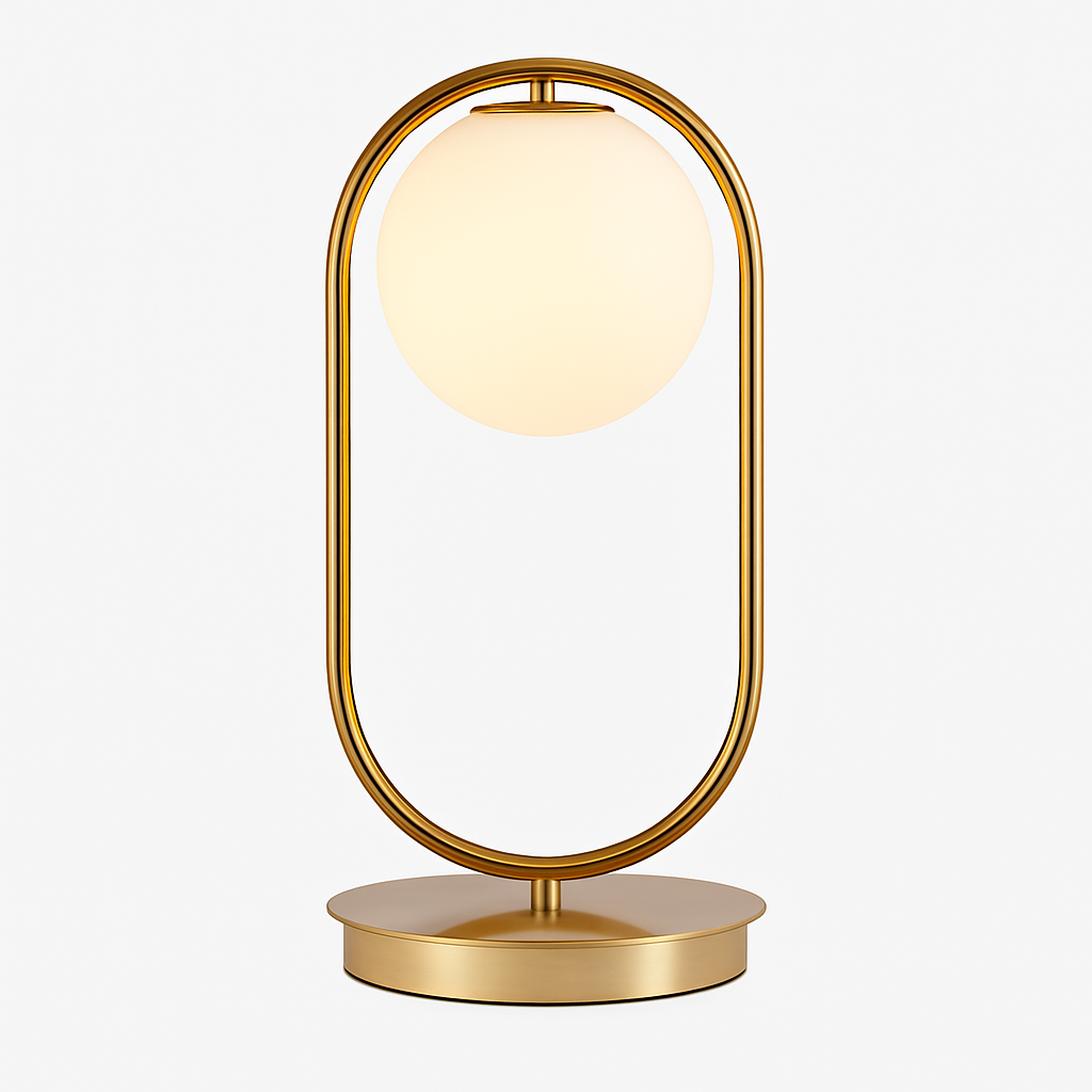 Lampe de chevet design en métal doré et boule en verre