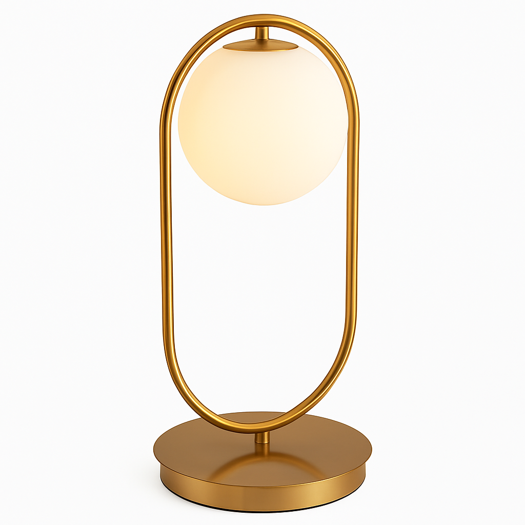 Lampe de chevet design en métal doré et boule en verre