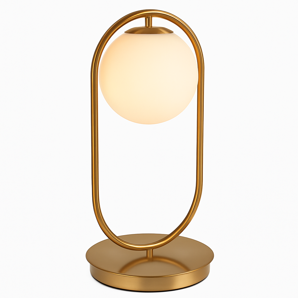 Lampe de chevet design en métal doré et boule en verre