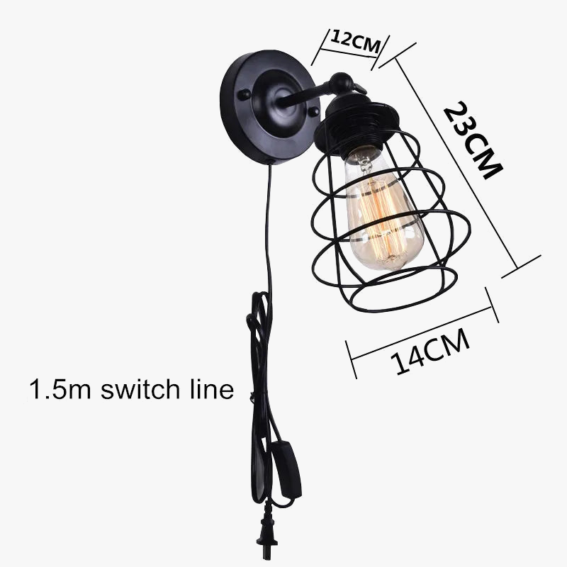lampe de chevet en fer avec ampoule rétro et interrupteur