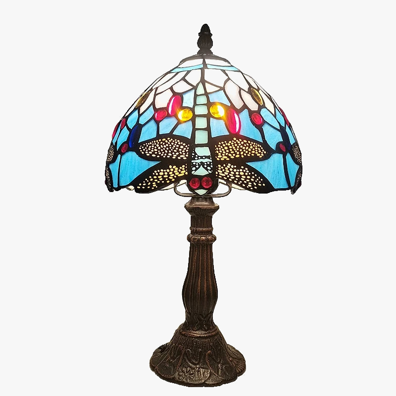 lampe de chevet libellule bleue style européen décoration antique