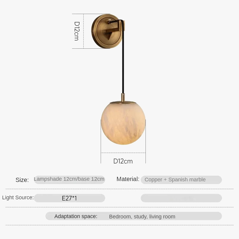 lampe de chevet moderne en cuivre et marbre naturel