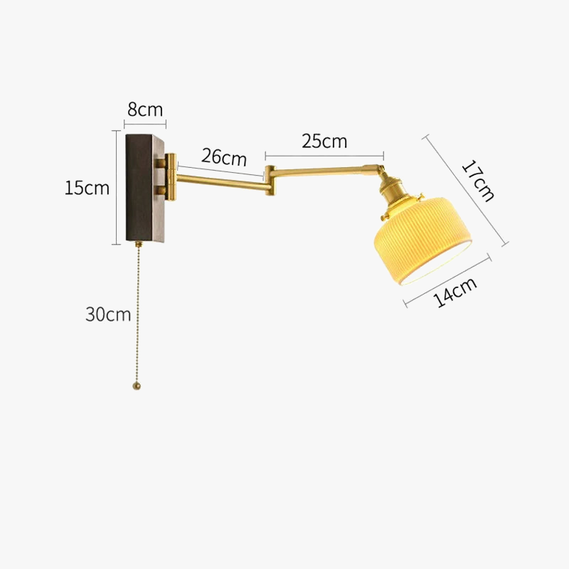 lampe de chevet murale en bois nordique avec abat jour céramique adjustable