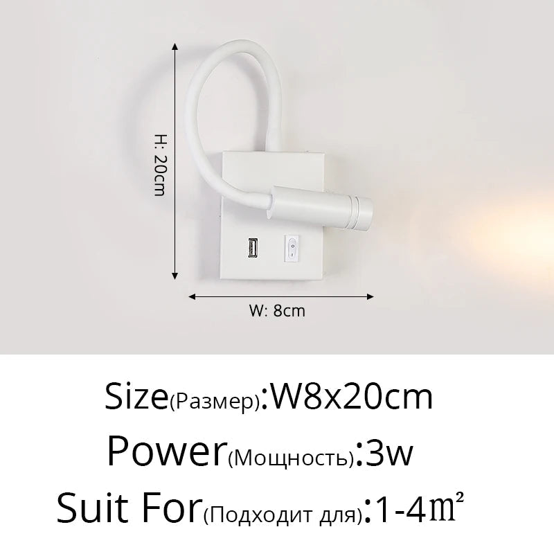 lampe de chevet murale led moderne nordique avec port usb et interrupteur