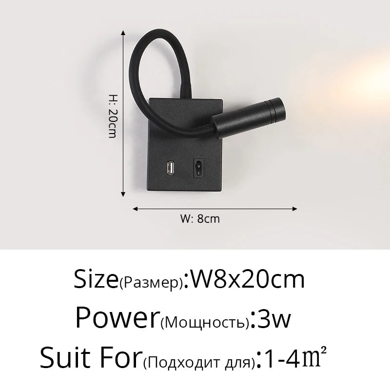 lampe de chevet murale led moderne nordique avec port usb et interrupteur