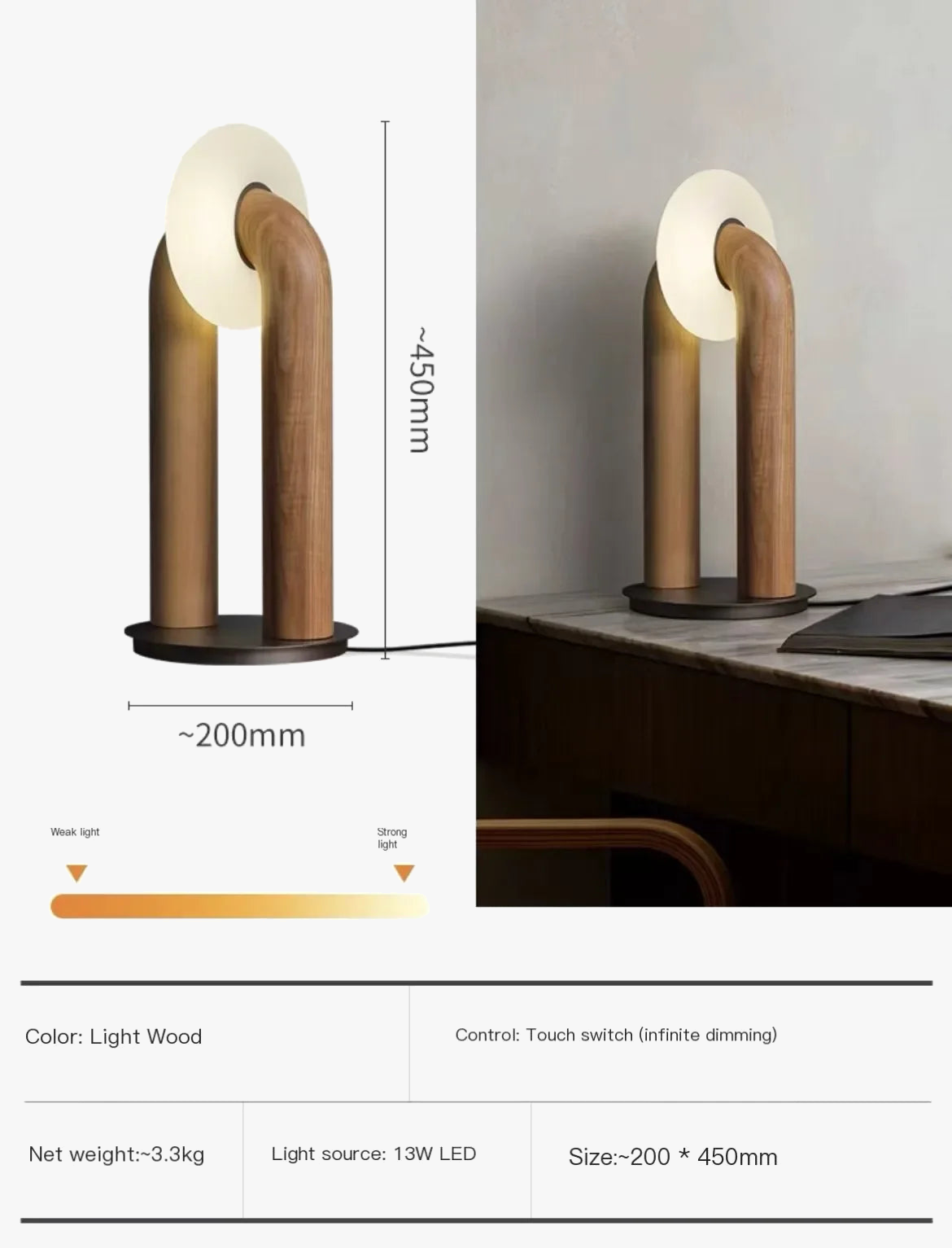 lampe de chevet rétro japonaise en bois design artistique tactile et variable