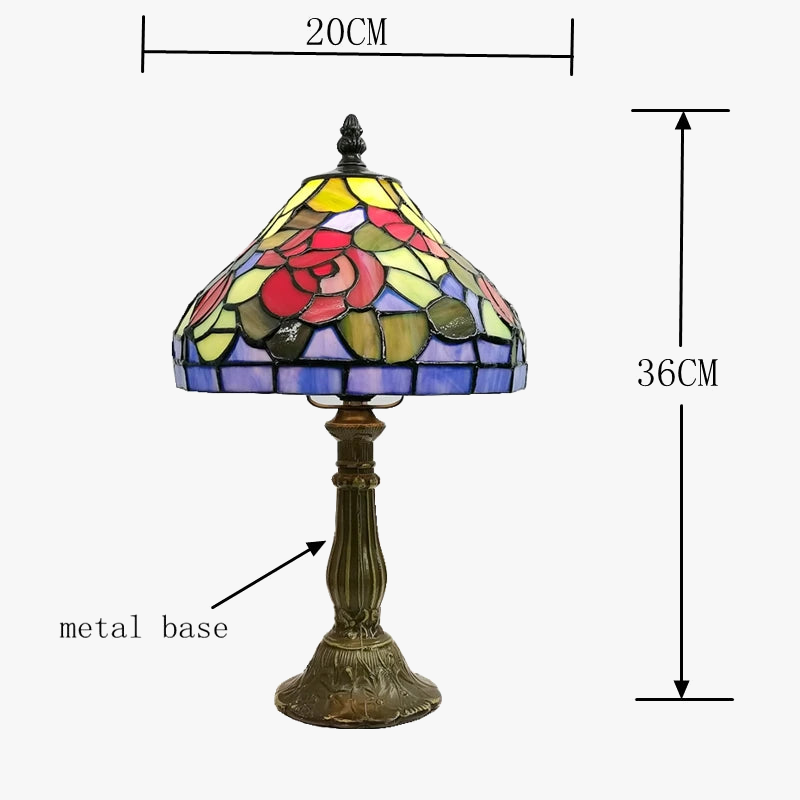 lampe de chevet style tiffany avec fleurs rouges émaillées antique