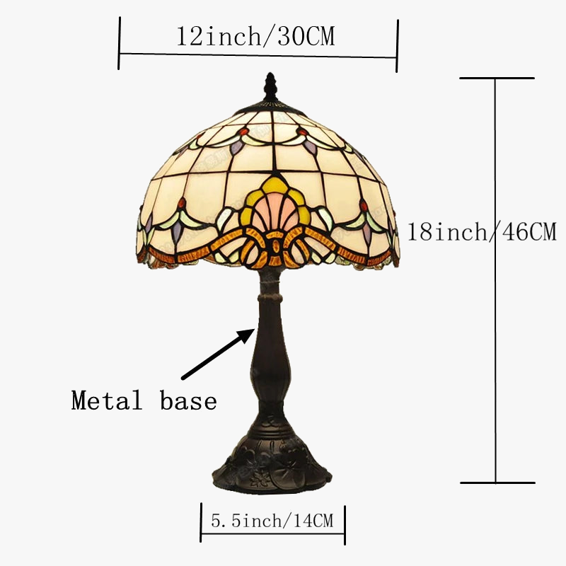 lampe de chevet tiffany style baroque en verre soudé avec base en métal