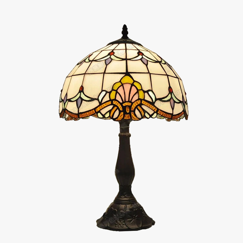 lampe de chevet tiffany style baroque en verre soudé avec base en métal
