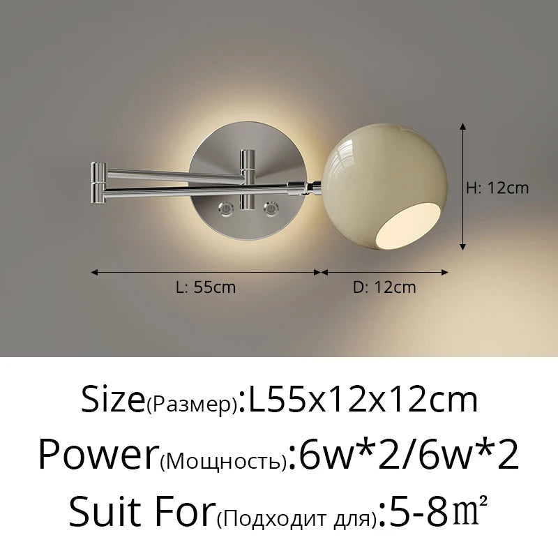lampe de lecture murale style crème bras oscillant bauhaus interrupteur tactile