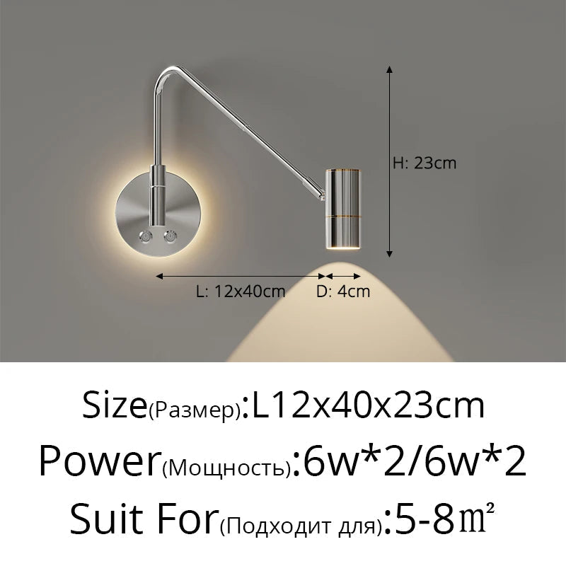 lampe de lecture murale style crème bras oscillant bauhaus interrupteur tactile