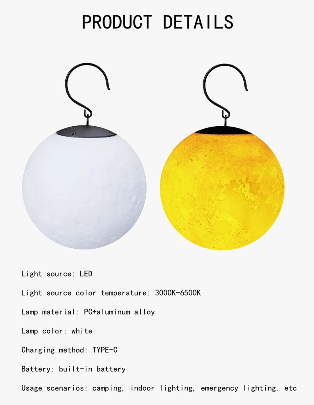 lampe de lune portable pour camping et décoration extérieure