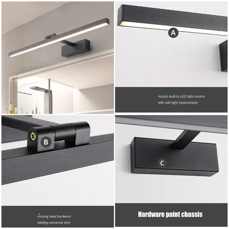 lampe de miroir nordique simple éclairage mural led anti-buée décoratif