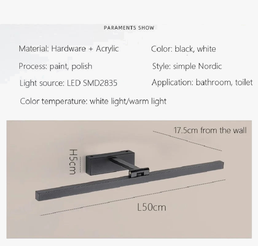 lampe de miroir nordique simple éclairage mural led anti-buée décoratif