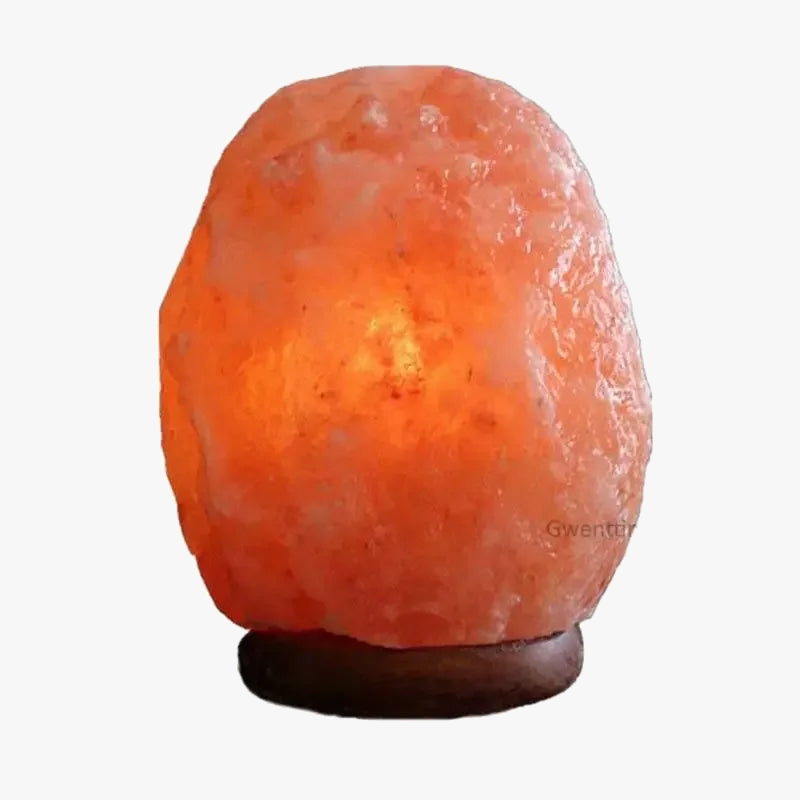 lampe de sel en cristal de l'himalaya avec veilleuse led et base en bois