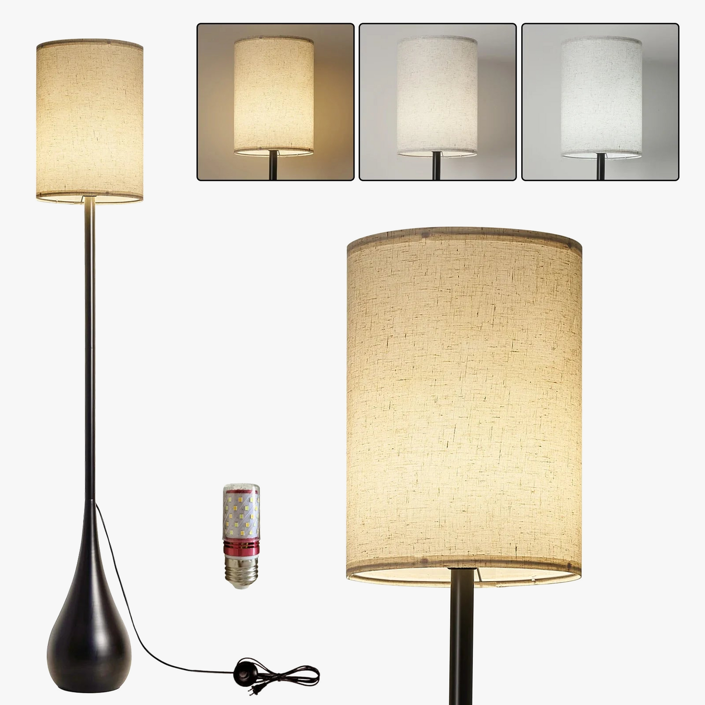 lampe de sol led design goutte d'eau avec variateur 3 couleurs