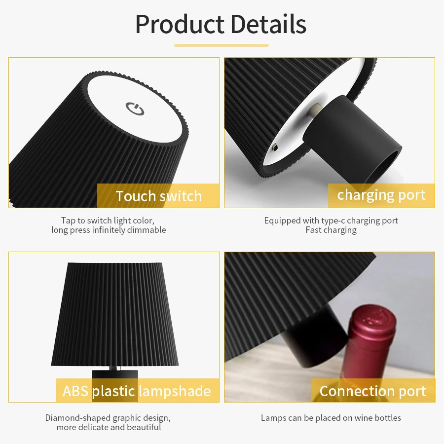 lampe de table led rechargeable rayée bouteille de vin interrupteur tactile décoratif