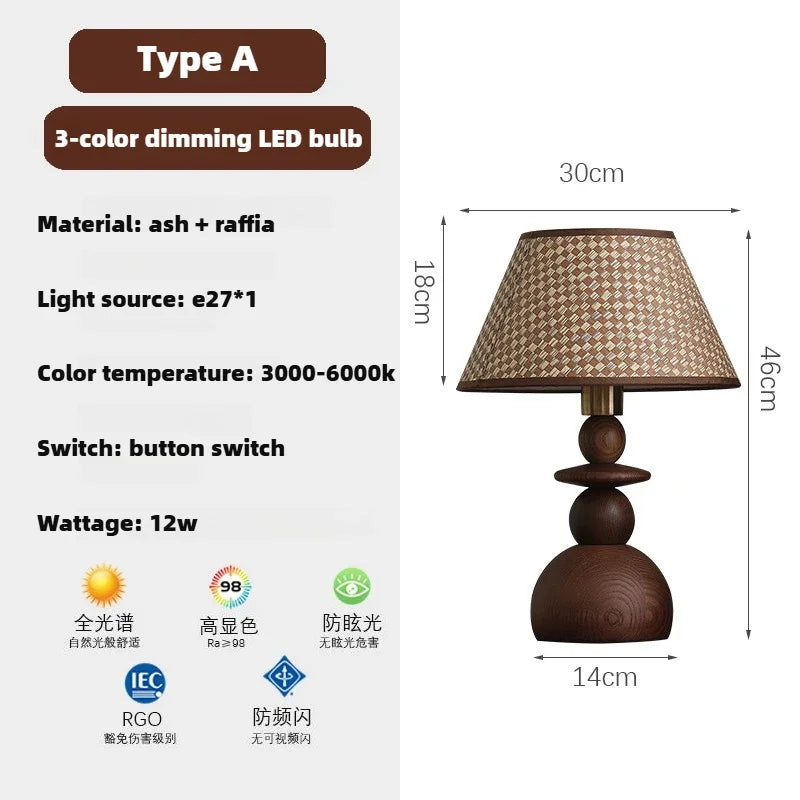 lampe de table médiévale en bois massif design rétro simple