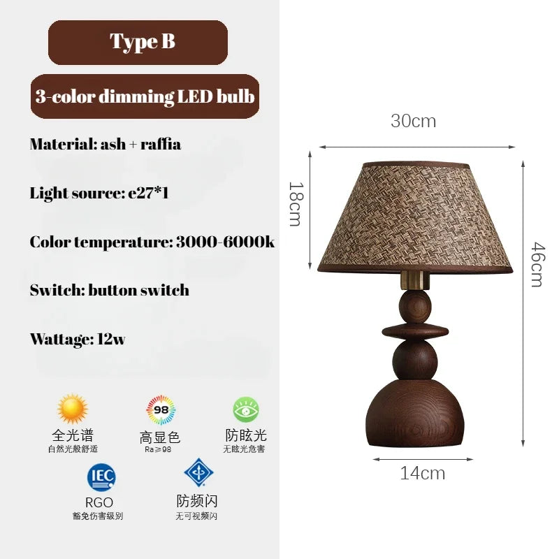 lampe de table médiévale en bois massif design rétro simple