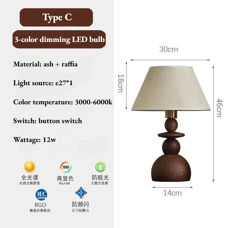 lampe de table médiévale en bois massif design rétro simple