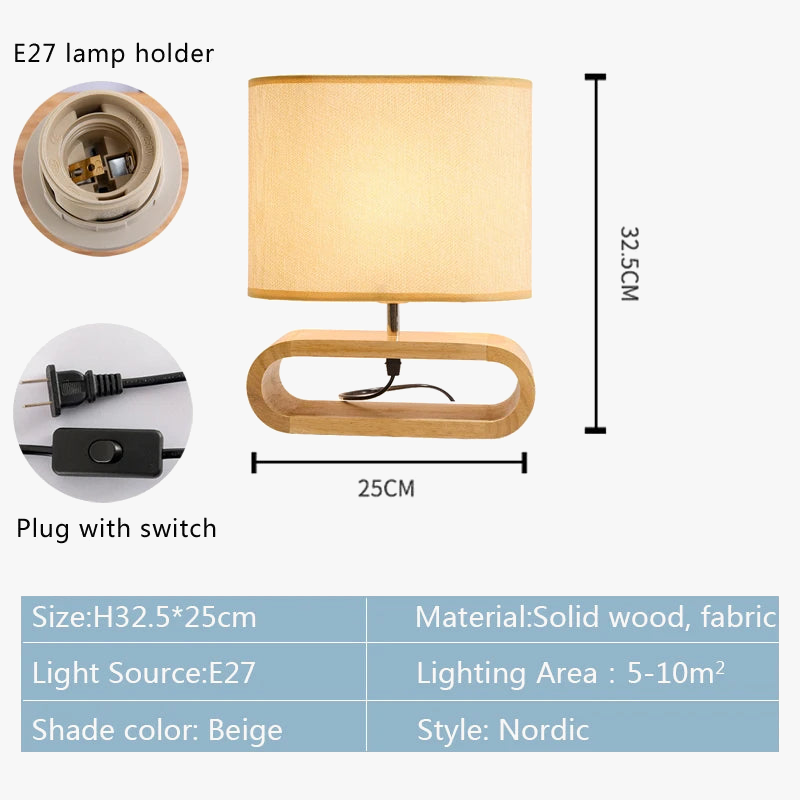 lampe de table nordique en bois créative moderne abat-jour en lin