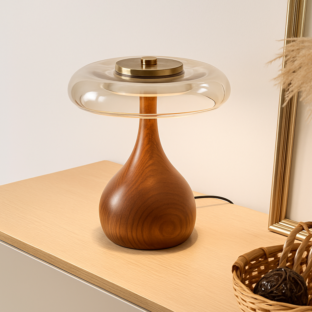 lampe de table rétro en verre et bois design japonais