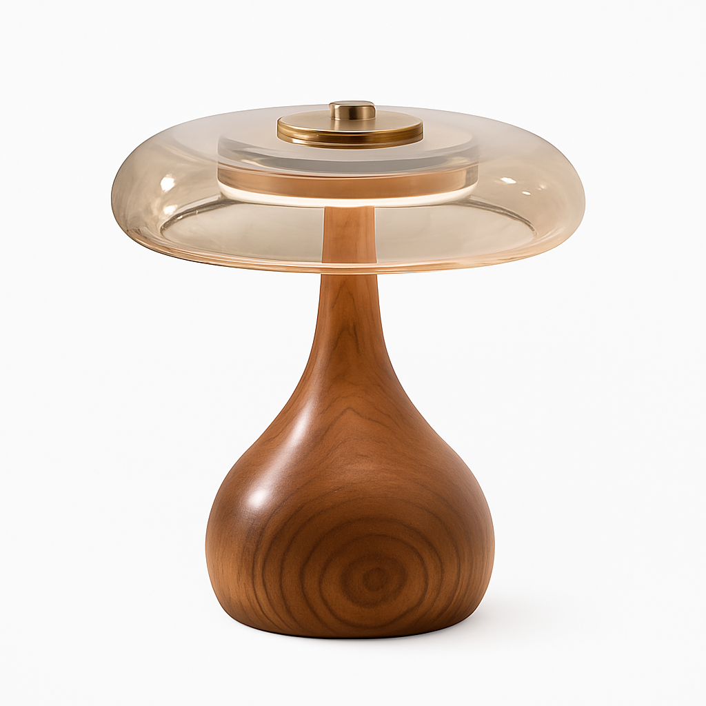 lampe de table rétro en verre et bois design japonais