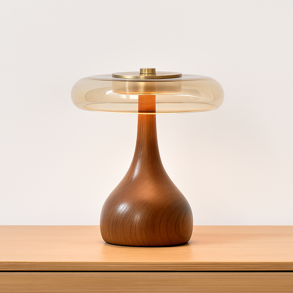 lampe de table rétro en verre et bois design japonais