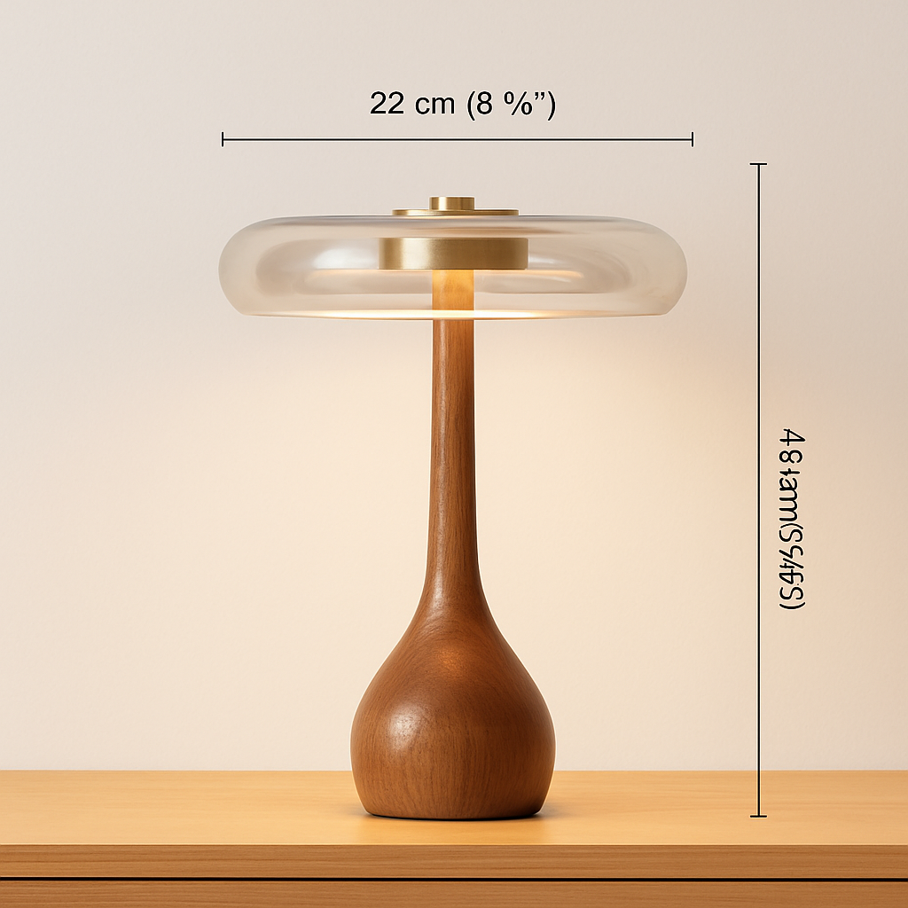 lampe de table rétro en verre et bois design japonais
