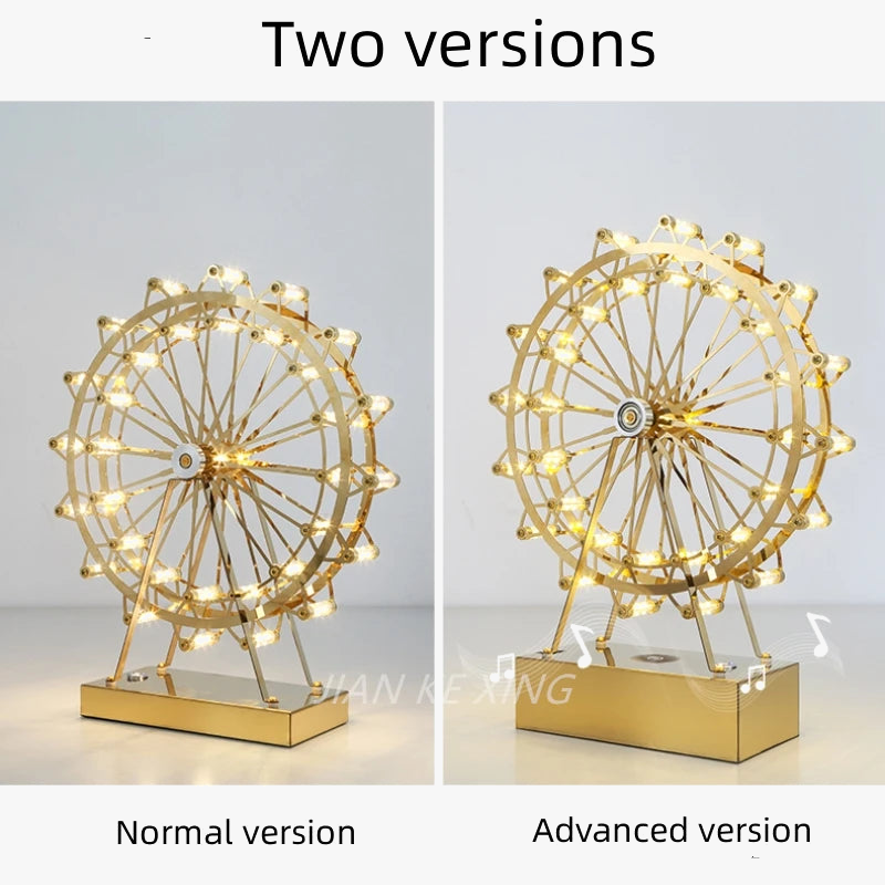 lampe de table rotative led grande roue en acier inoxydable